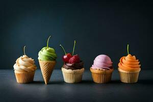 a row of cupcakes with different flavors. AI-Generated photo
