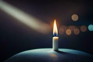 un soltero vela es iluminado en un oscuro antecedentes. generado por ai foto