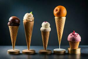 a group of ice cream cones with different flavors. AI-Generated photo