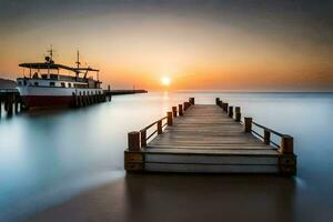 photo wallpaper the sky, water, dock, boat, sunset, the sea, the sea,. AI-Generated