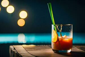 a cocktail with orange slices and a straw. AI-Generated photo