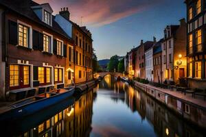 a canal in bruges, belgium. AI-Generated photo