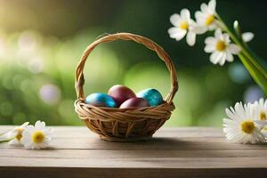 easter eggs in a basket. AI-Generated photo