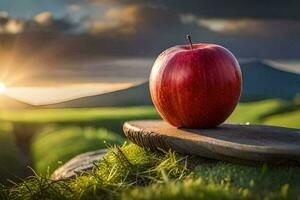 el manzana en el campo. generado por ai foto