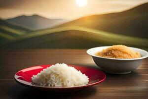 the rice is served in a bowl and the rice is served in a bowl. AI-Generated photo