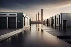 a factory building with a large warehouse. AI-Generated photo