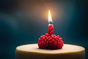 a birthday cake with a single candle. AI-Generated photo