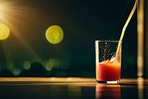 a glass of juice with a straw. AI-Generated photo