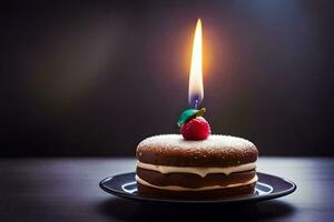 a small cake with a candle on top. AI-Generated photo