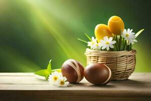 photo wallpaper flowers, the sun, the background, the flowers, the easter eggs, the. AI-Generated