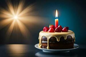 a birthday cake with a candle on top. AI-Generated photo