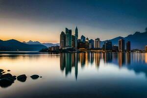 the city skyline at dusk in switzerland. AI-Generated photo