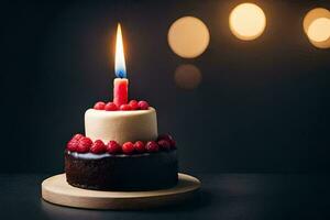 a chocolate birthday cake with a single candle. AI-Generated photo