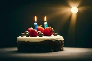 a birthday cake with two candles on top. AI-Generated photo