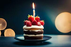 a birthday cake with a single candle. AI-Generated photo