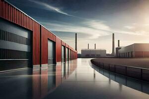 a factory building with a large garage door. AI-Generated photo