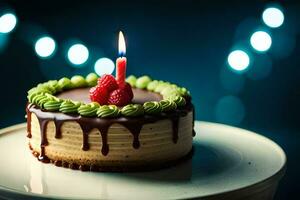 a birthday cake with a candle on it. AI-Generated photo