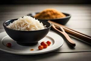 a bowl of rice with chopsticks and a bowl of rice with chopsticks. AI-Generated photo