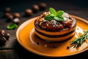 a dessert with spices and nuts on a plate. AI-Generated photo