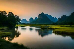 the li river in china. AI-Generated photo