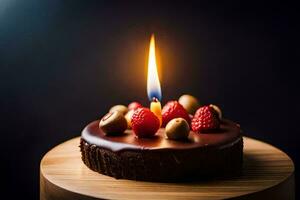 a chocolate cake with a candle on top. AI-Generated photo