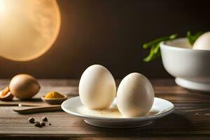 two eggs on a plate with spices and spices. AI-Generated photo