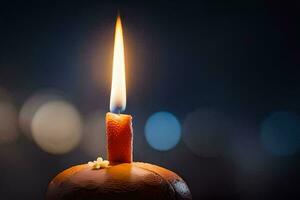 a single candle is lit on a dark background. AI-Generated photo