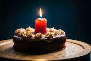 a chocolate cake with a candle on top. AI-Generated photo