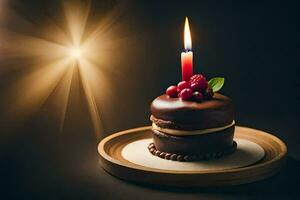 a chocolate cake with a candle on top. AI-Generated photo