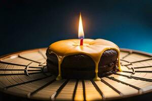 un cumpleaños pastel con un vela en cima. generado por ai foto