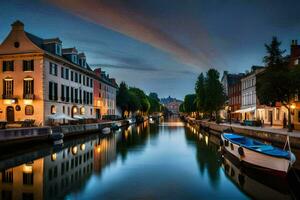 a canal in bruges, belgium. AI-Generated photo