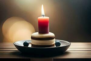 a cake with a candle on top. AI-Generated photo