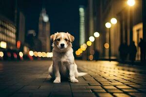 photo wallpaper the city, dog, night, city, lights, city lights, city lights,. AI-Generated