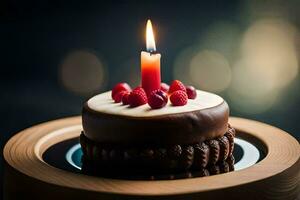 a chocolate cake with a single candle on top. AI-Generated photo