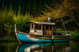 un barco en el lago. generado por ai foto