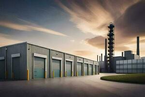 a factory building with a sky background. AI-Generated photo