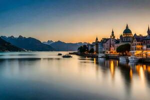 the beautiful city of lucerne at dusk. AI-Generated photo