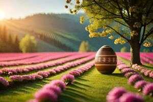 el Pascua de Resurrección huevo en el campo. generado por ai foto