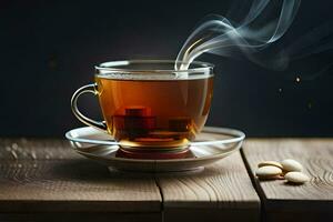a cup of tea with a smoke. AI-Generated photo