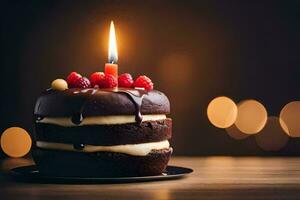 a chocolate cake with a candle on top. AI-Generated photo