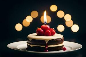 a chocolate cake with a candle on top. AI-Generated photo