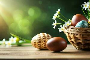 easter eggs in a basket. AI-Generated photo