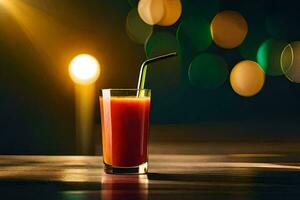 a glass of juice with a straw sitting on a table. AI-Generated photo