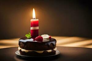 a chocolate cake with a candle on top. AI-Generated photo