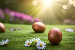 easter eggs in the grass. AI-Generated photo