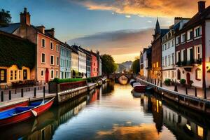 a canal in bruges, belgium. AI-Generated photo