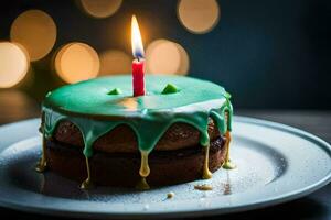 un cumpleaños pastel con un vela en él. generado por ai foto