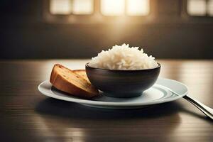 rice in a bowl on a plate. AI-Generated photo