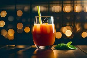 a glass of orange juice with a straw. AI-Generated photo