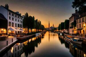 photo wallpaper the city, river, water, boats, boats, boats, boats, boats,. AI-Generated